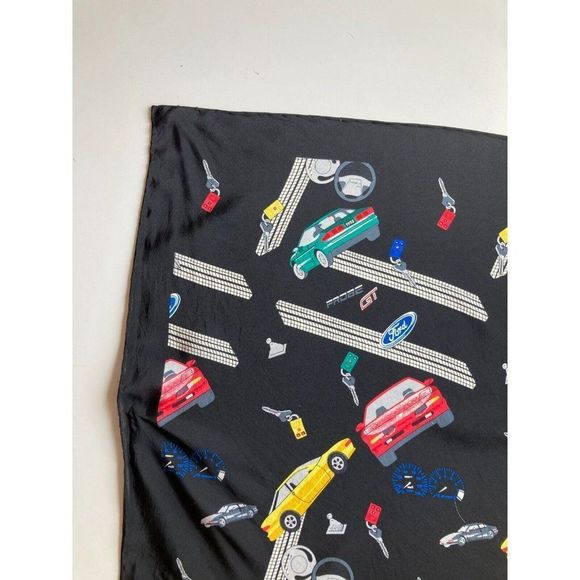 Vintage FORD MOTOR COMPANY Black Auto Car Print Silk 23" x 23" Square Scarf - Picture 3 of 11